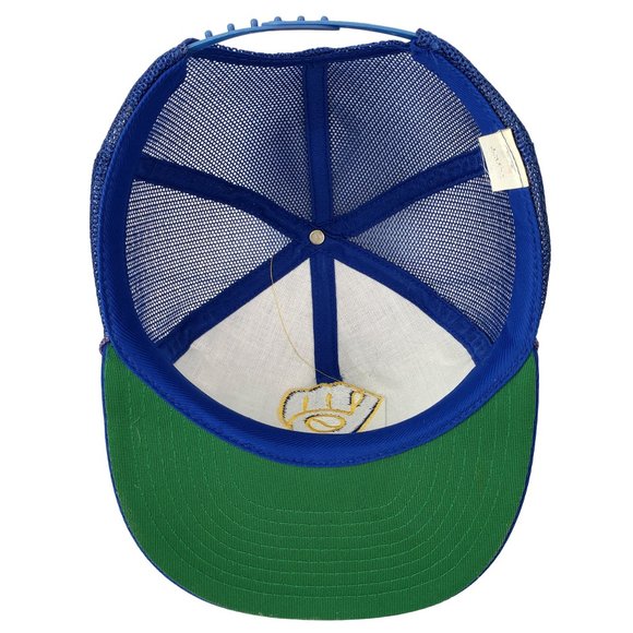Milwaukee Brewers Hat - Vintage Snapback Trucker Baseball Cap Blue Mesh Rope MLB - Picture 4 of 7
